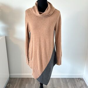 Stylus Brown and Gray Cowl Neck Asymmetrical Sweater Top